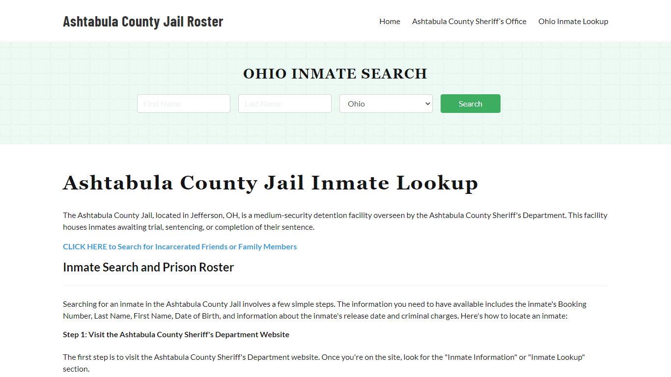 Ashtabula County Jail Roster Lookup, OH, Inmate Search